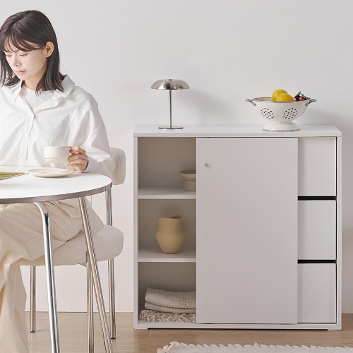 바로방가구 여밈 슬라이딩 3단 선반 서랍 수납장 800_이미지