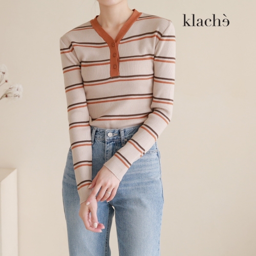 클라셰 KLACHE 버튼믹스스트라이프니트_CB2FKN001A