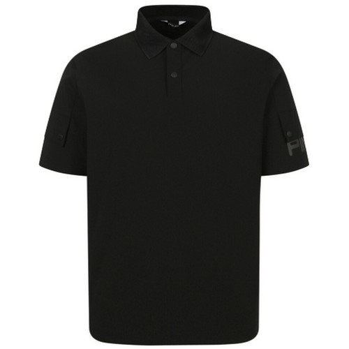 핑 소매 포인트 카라 반팔 티셔츠 111E2TO485_BK