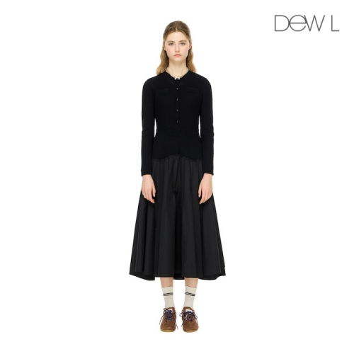 듀엘 니트 블록 핀턱 원피스 BK_D243MSE014_이미지