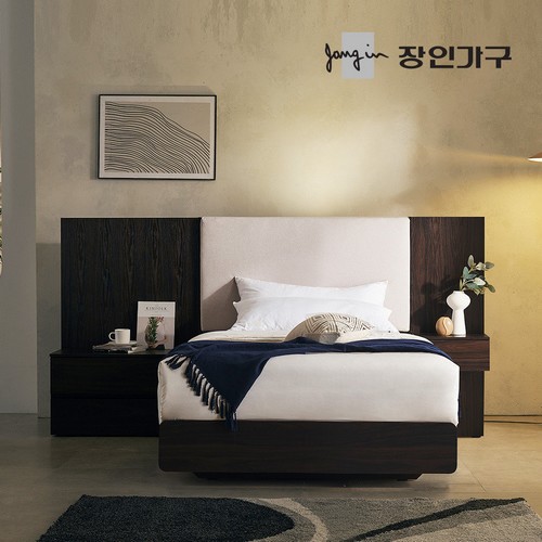까르뎅차콜 패브릭 호텔 평상형 LED침대 SS+400협탁+800협탁