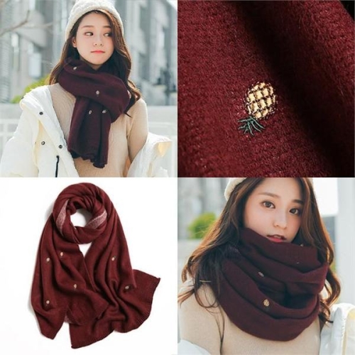 위쉬몰 DT 파인애플자수목도리 C434H101 와인 S6475742_이미지