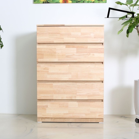 미르 고무나무원목 광폭 5단 서랍장 800