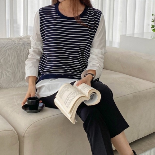  아이우먼 빅사이즈사랑해요 O707L311 외출단가라버튼배색티 BS