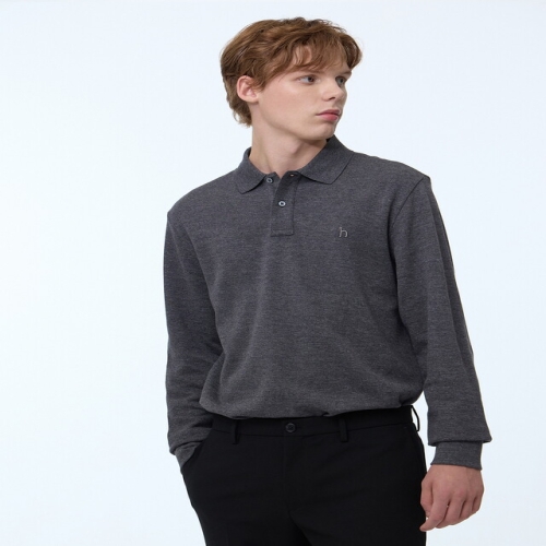 헤지스 남성 차콜그레이 단색 면혼방 긴팔카라티셔츠_WHTS4D432CG_이미지