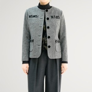 비꼴리끄 울 체크 노카라 자켓 B254WJ3040
