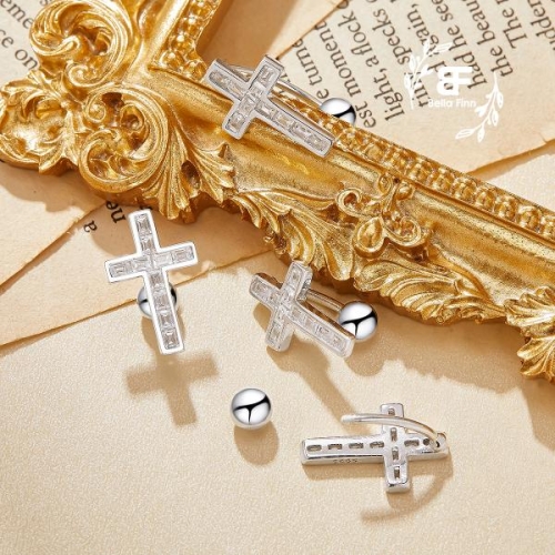 스털링 솔리드 925 실버에 화이트 CZ 스톤이 있는 크로스 배꼽 링 1개 6750002