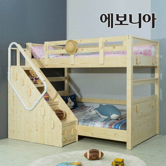 에보니아 하이디 원목 계단형 2층침대 SS (메모리폼)_이미지
