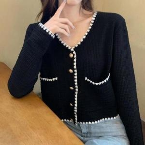 셀러허브 라일리여성의류 Rly HH-B55 니트가디건 니트 배색 금장 가을가 S42570071_이미지