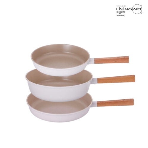 리빙아트 우드핸들 IH 프라이팬 3종 D (팬24,28+웍28)