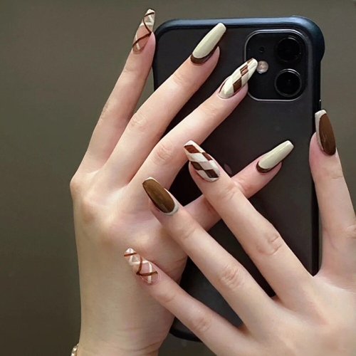 유니스뮬라 네일팁 체크패턴 심플 코핀 롱팁 U-221