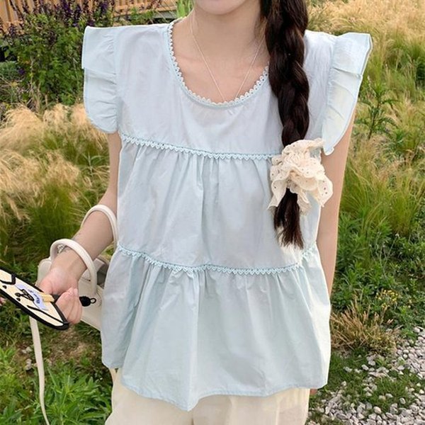 더블디 로맨틱 심플 캐주얼 캉캉 블라우스 TDN-0076 40363391A_이미지