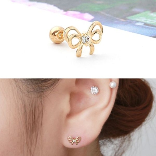 미니아트 10K 금 리본 라인 큐빅 골드 피어싱 G383