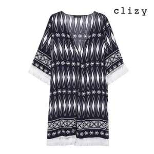 클리지 여성 프린지 소식 로브 가디건