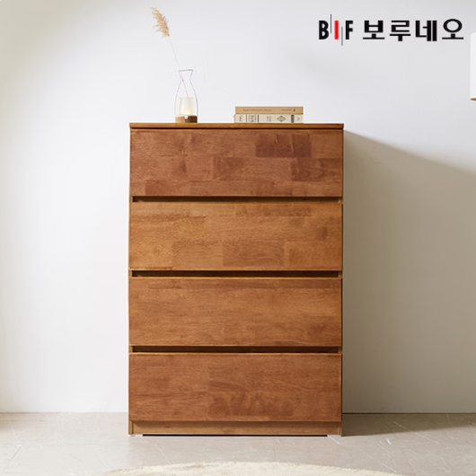 BIF보루네오 앳홈 테드 속깊은 브라우니 원목 4단 광폭 서랍장 400