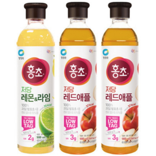 청정원 홍초 저당 레몬 & 라임 900ml + 저당 레드애플 900ml x 2개