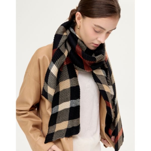 닥스 WOOL100 블랙 체크 울 플리츠 스카프겸 머플러 DCSC5F582BK_이미지