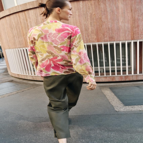 자라 비즈 장식 꽃무늬 프린트 블라우스 멀티컬러 499201755