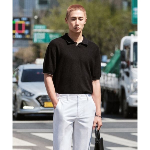 DIEMS 허니콤 오픈 카라 니트_블랙 클래식핏 _DKTWB13CSB_이미지