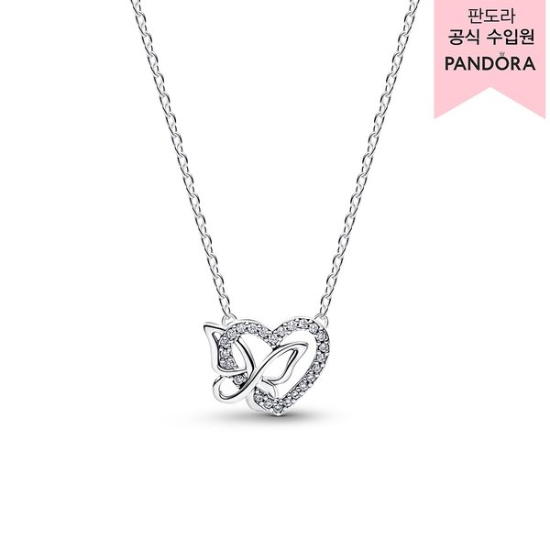 판도라 인트와인드 하트 & 버터플라이 펜던트 네크리스 394477C01