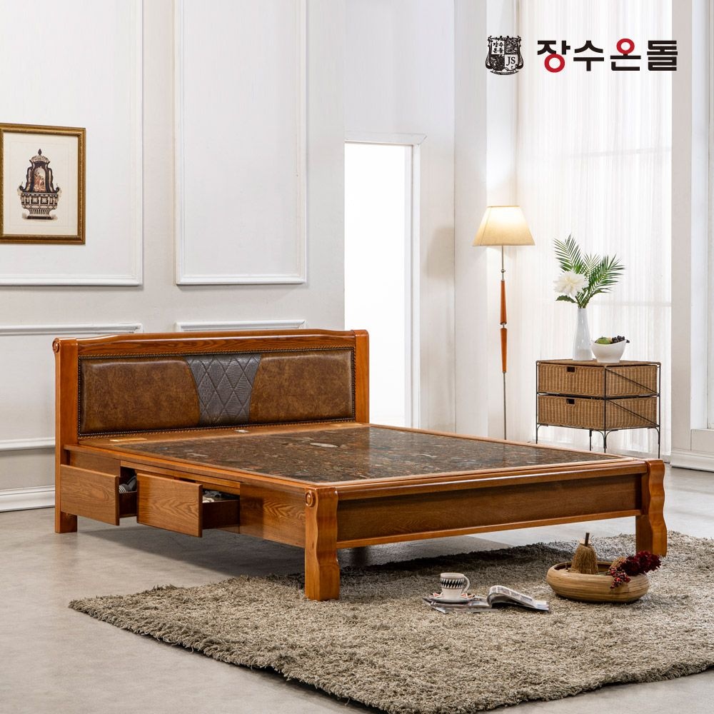 장수돌침대 온재서랍 가죽형 돌침대 Q