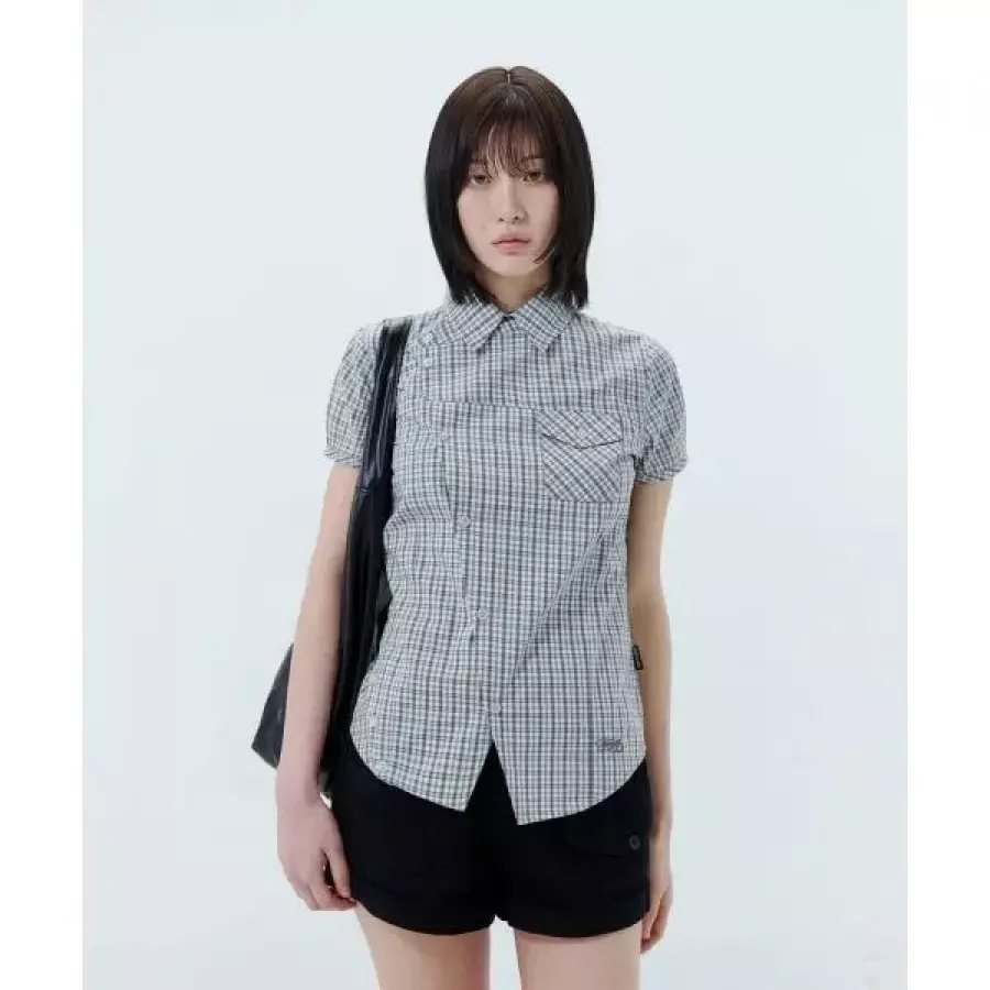 ODDSTUDIO 사이드 버튼 슬림핏 체크 하프 셔츠 WHITE OO6SFSH101WH 394808
