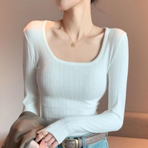 오노마 ONM 여성 딥 U넥 긴팔 티셔츠 데일리 시크 이너티 23569054_이미지
