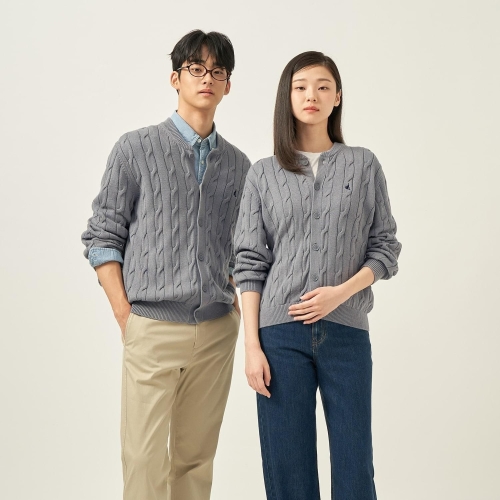 빈폴 남성 코튼 케이블 라운드 카디건 그레이_BC585AC183_이미지