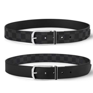 루이비통 35mm 슬렌더 아이코닉 체커 리버서블 벨트 블랙 128809317