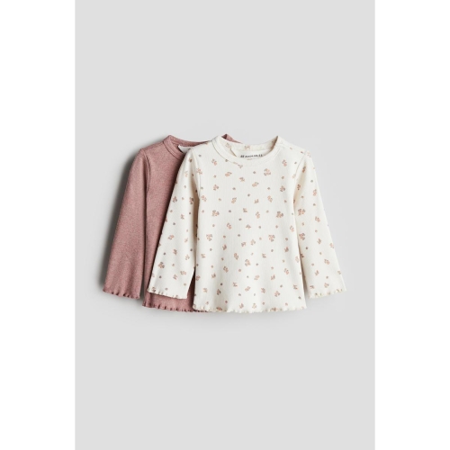 HM 브랜드관 리브드 코튼 탑 2피스 세트 더스티 핑크/플로럴 1240927004