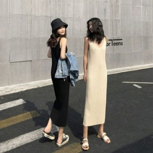 수프 골지 링치마 롱원피스 슬림 봄치마 나시 니트 2컬 KYR-WD8CBE8_이미지