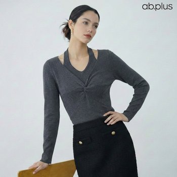 Ab.plus 꼬임 브이넥 레이어드 니트 LSA5MW43A_이미지