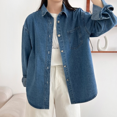 샵앤 여성 카라넥 데일리 중청 루즈핏 데님셔츠 NYS-WBL-5144 35749870_이미지