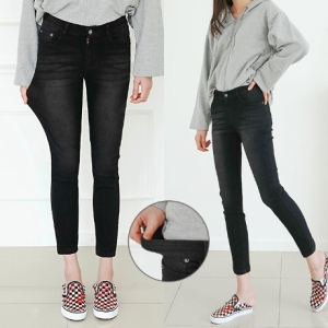 루나진 딥블랙 슬림핏 일자 데님 팬츠 히든밴딩 SS1400
