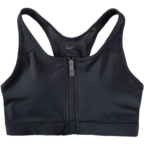 나이키 스우시 미디엄 서포트 패드 지퍼 프런트 스포츠 브라 DD1206 (010, 블랙)_이미지