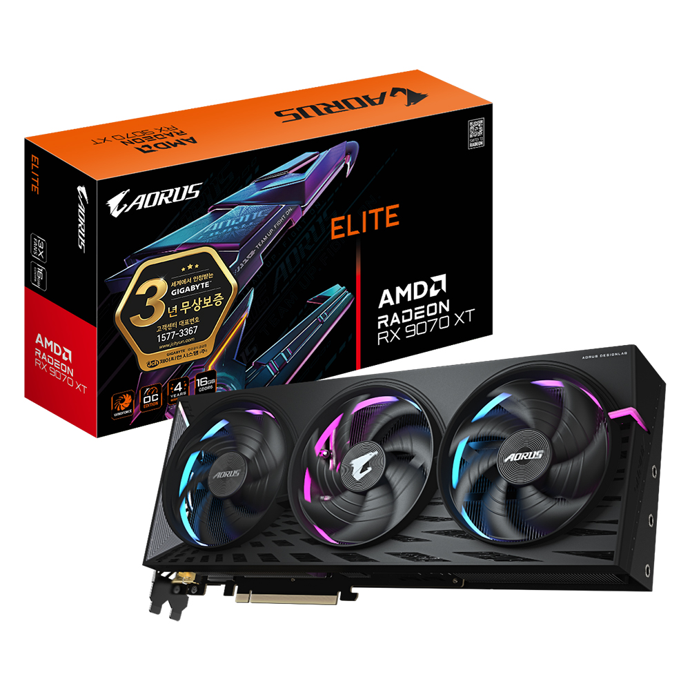 GIGABYTE AORUS 라데온 RX 9070 XT ELITE D6 16GB 제이씨현