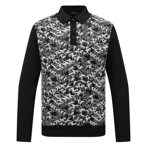 남성 전판 로고 자카드 패턴 카라넥 니트 L11F1SR323_BK