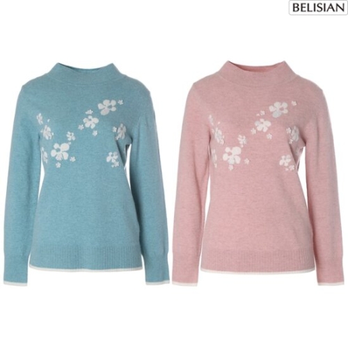 벨리시앙 여성 모 캐시미어 혼방 잔꽃 하이넥 니트 KT4411