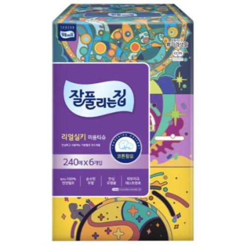 잘풀리는집 리얼실키 미용티슈 240매 (6입) (4팩(24입))_이미지