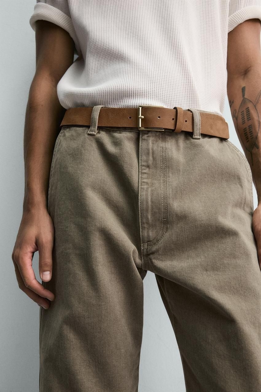 자라 국내 남성 엠보싱 레더 벨트 LIMITED EDITION 다크 카멜 453034