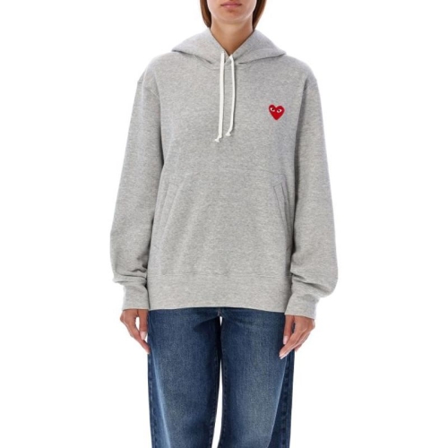 꼼데가르송 레드 하트 엠블럼 코튼 드로우스트링 후드 티셔츠 AXT170051 GRAY