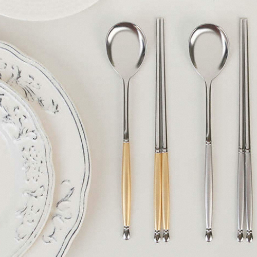 골든벨 물방울 샌딩 한식수저세트 2인_이미지