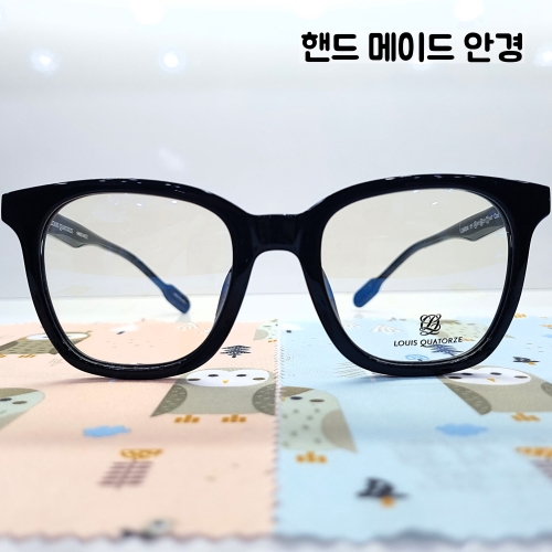 핸드메이드 LQ4004 블랙 두꺼운 뿔테 아세테이트 51.21 큰빅사이즈 사각라운드