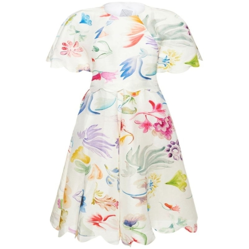 애슐린 B0060335396 린넨 블렌드 플라워 프린트 미디 드레스