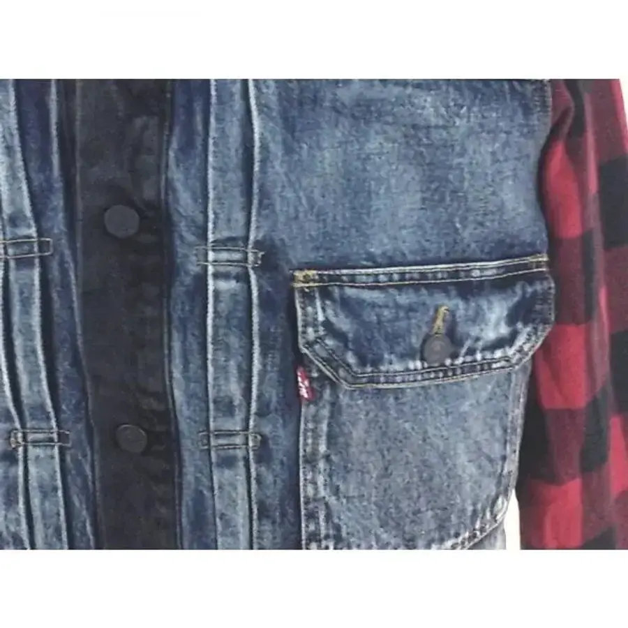 리바이스바디웨어 타입 2 하이브리드 럼버 데님 트러커 재킷 버팔로 체크 블랙 레드 남성 5560061_이미지