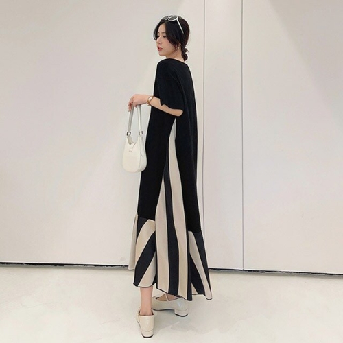 리즈무드 헬티 밑단 배색 반팔 롱 원피스_이미지