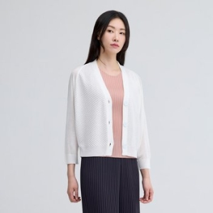 플리츠미 시스루 V넥 숏 니트 가디건_EKCDM225006