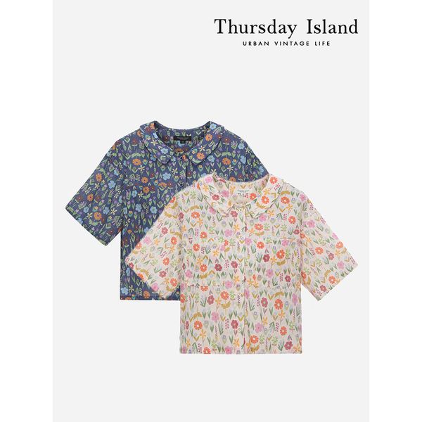 Thursday Island 플랫 카라 프린트 블라우스 T244MBL263W