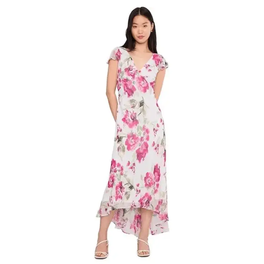 캘빈클라인 우먼 Flutter 슬리브 Chiffon 플로랄 Aline 미디 로즈 멀티 1163902