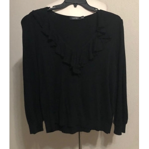 랄프로렌 폴로 2X 블랙 러플 브이넥라인 긴팔 블라우스 2782273